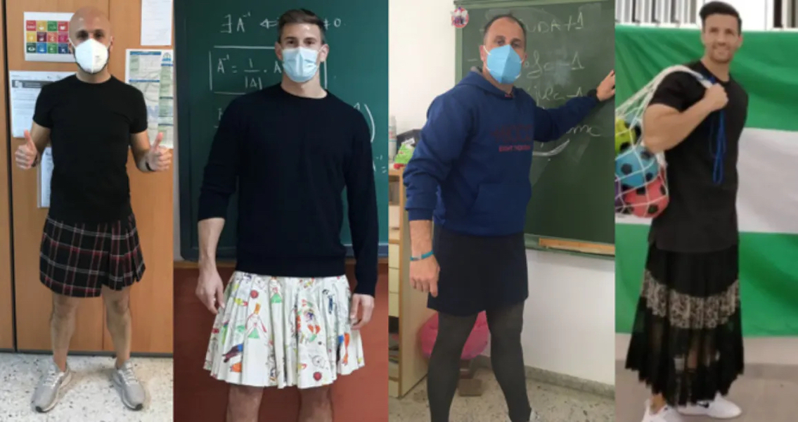 Lehrer unterrichten im Rock an spanischer Schule